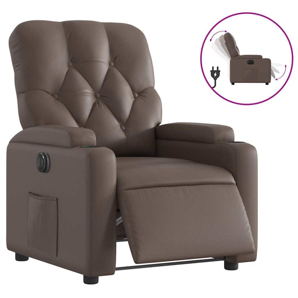 vidaXL Fotoliu rabatabil electric, maro, piele ecologică
