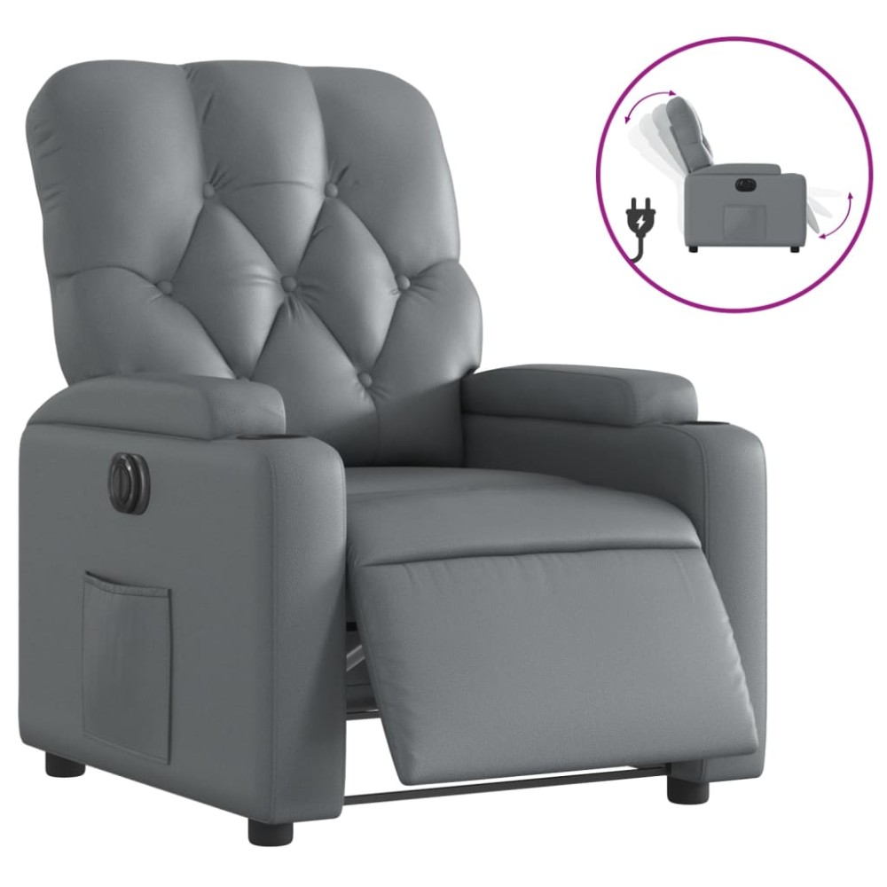 vidaXL Fotoliu rabatabil electric, gri, piele ecologică