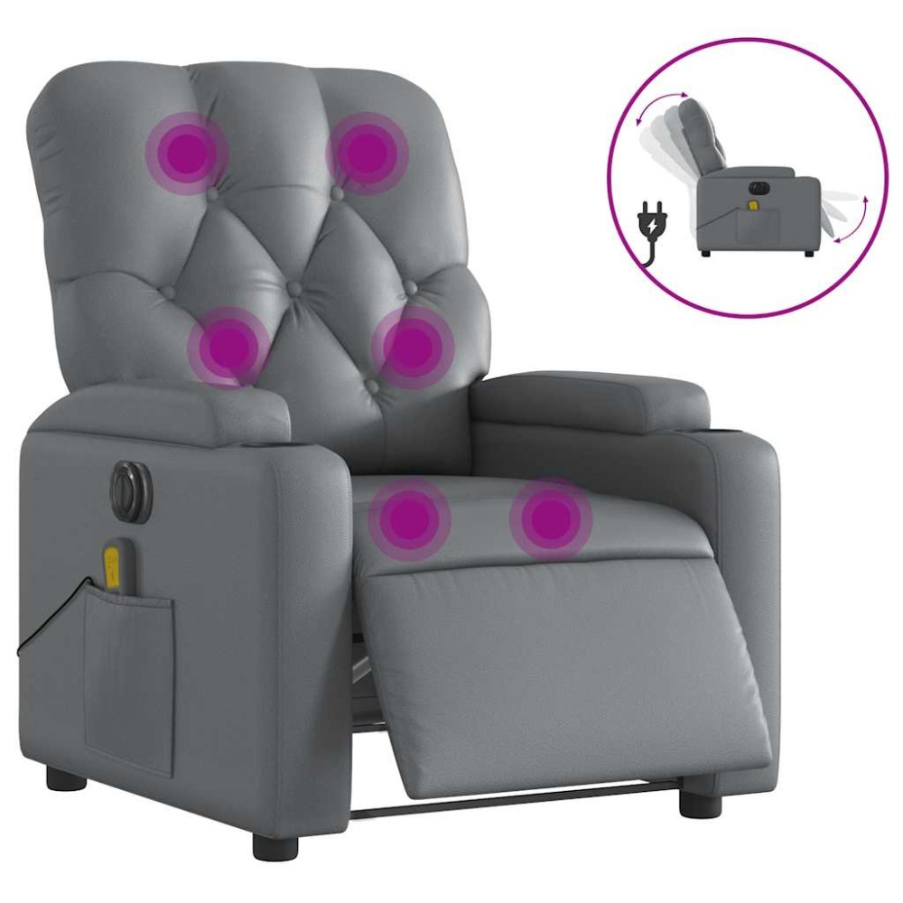 vidaXL Fotoliu de masaj electric rabatabil, gri, piele ecologică