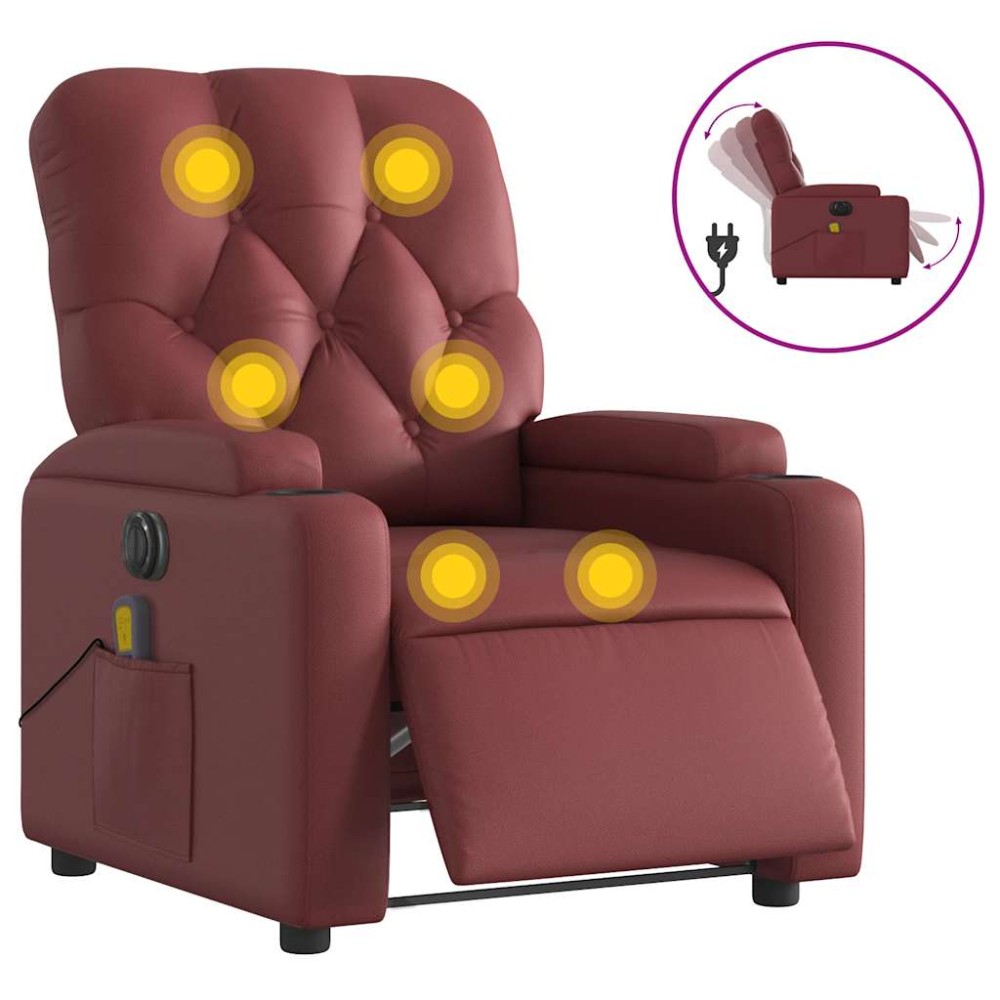 vidaXL Fotoliu de masaj electric rabatabil, roșu vin, piele ecologică