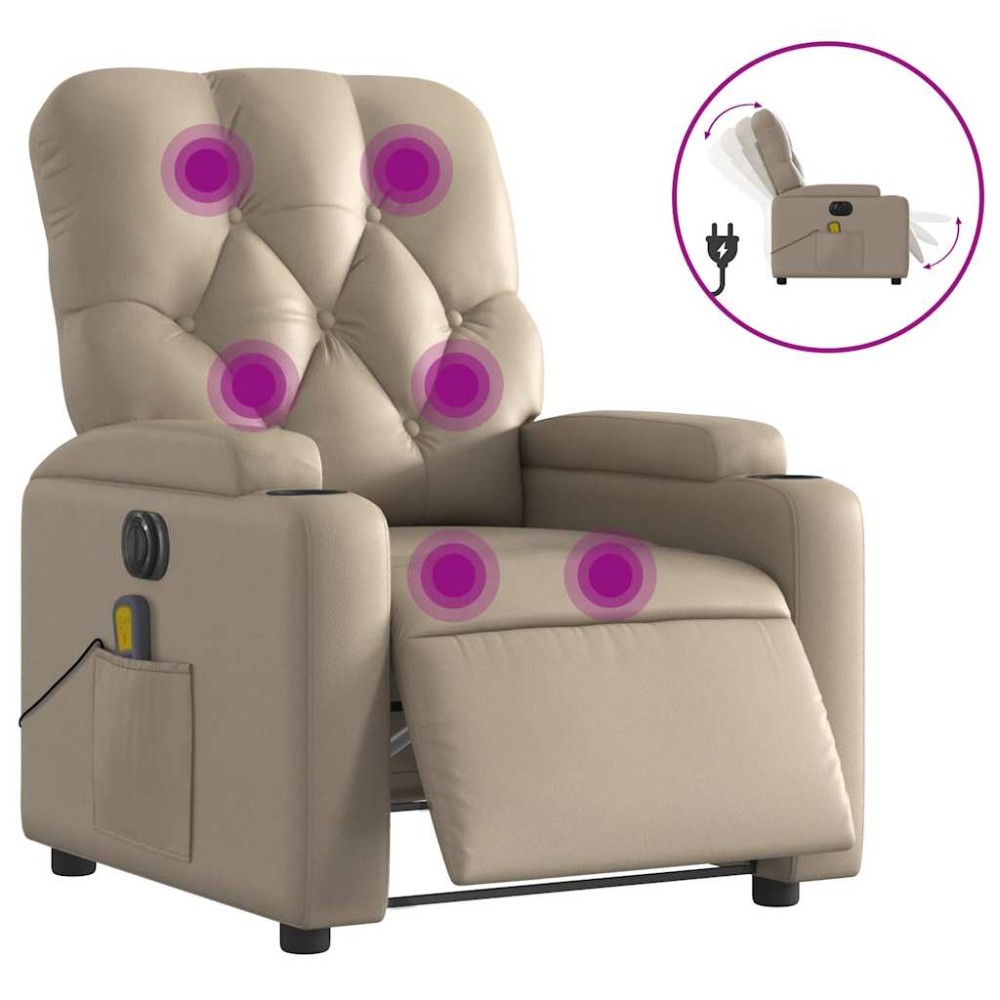 vidaXL Fotoliu electric masaj rabatabil, cappuccino, piele ecologică