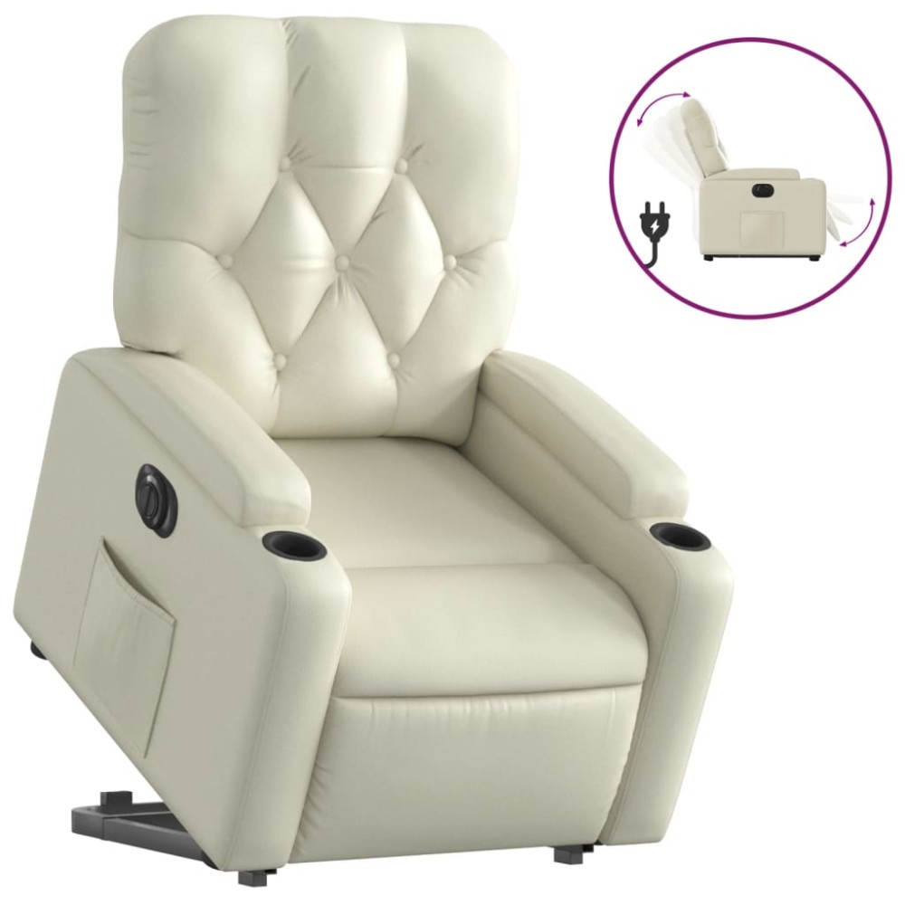 vidaXL Fotoliu rabatabil electric cu ridicare, crem, piele ecologică