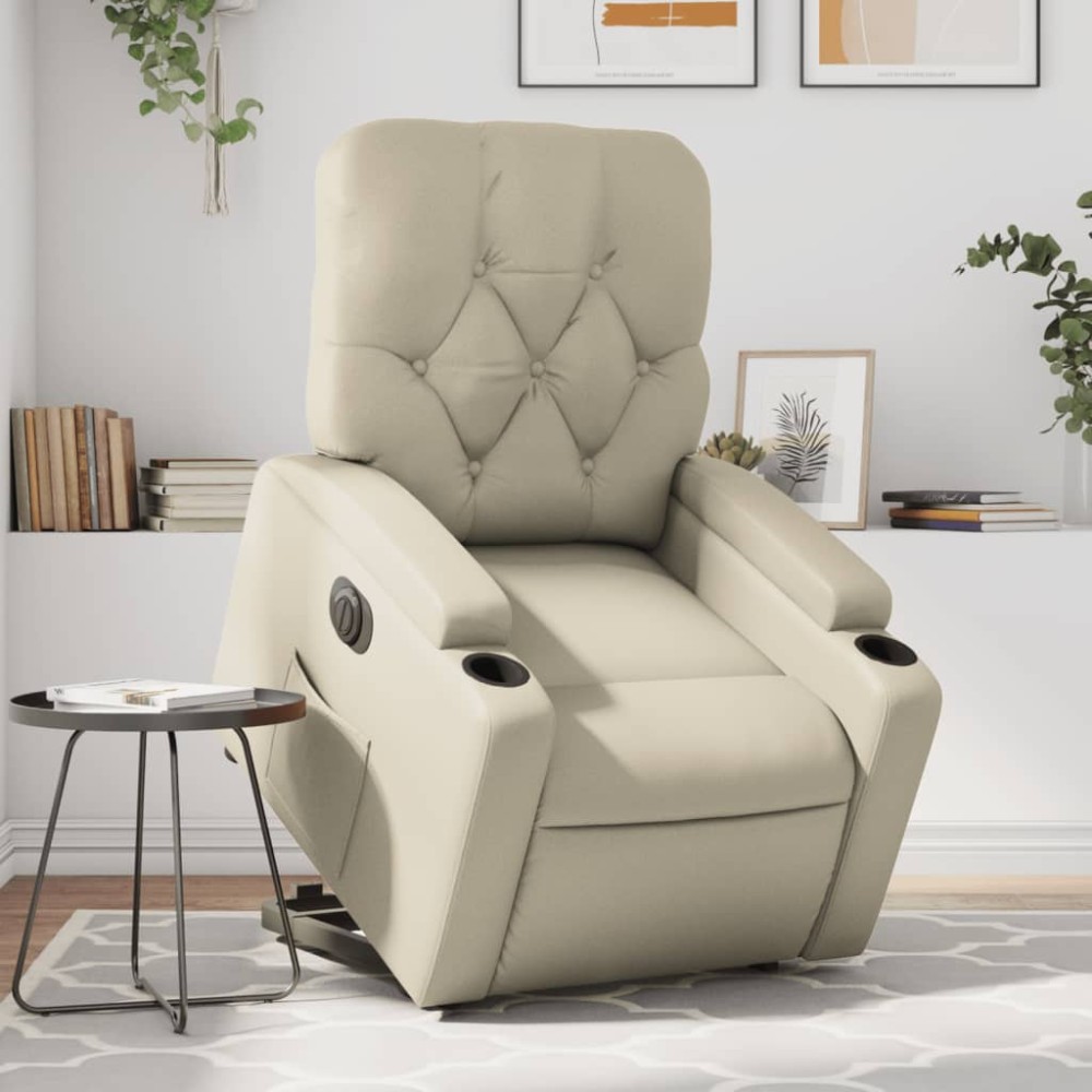 vidaXL Fotoliu rabatabil electric cu ridicare, crem, piele ecologică
