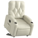 vidaXL Fotoliu rabatabil electric cu ridicare, crem, piele ecologică