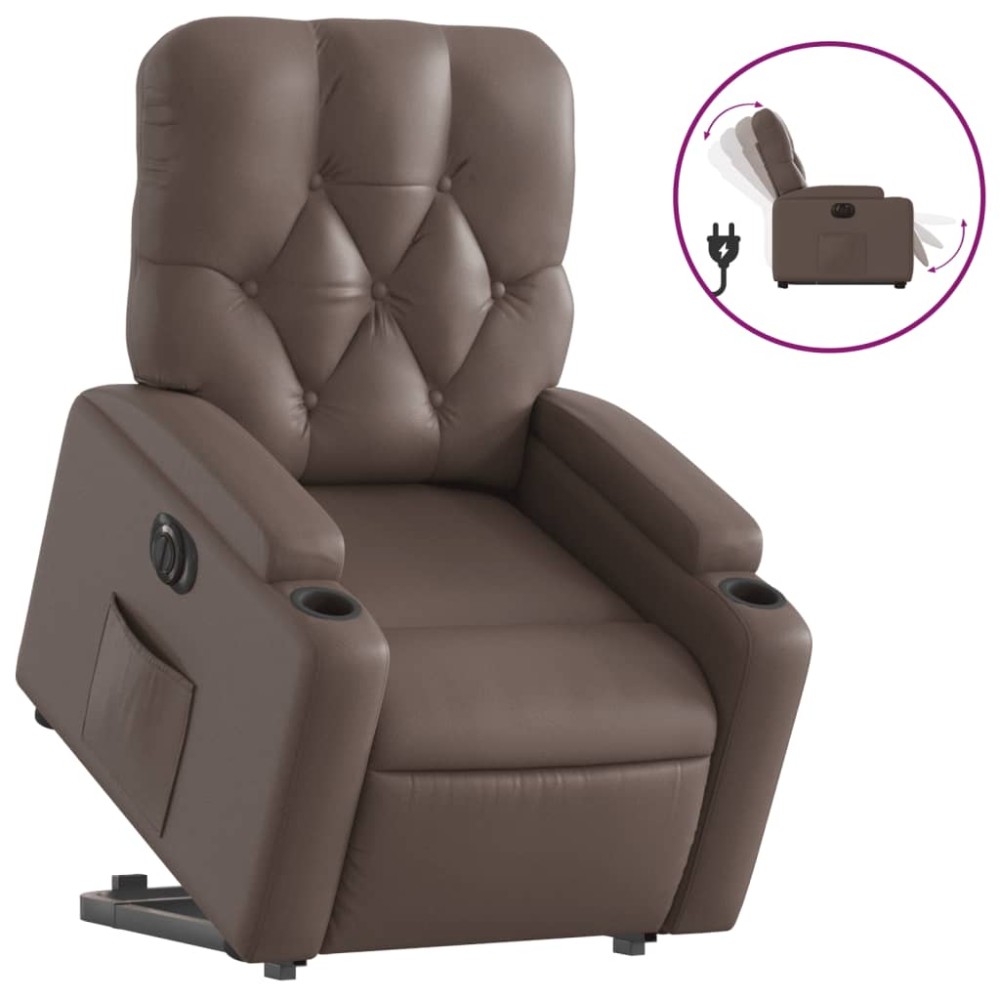 vidaXL Fotoliu rabatabil electric cu ridicare, maro, piele ecologică