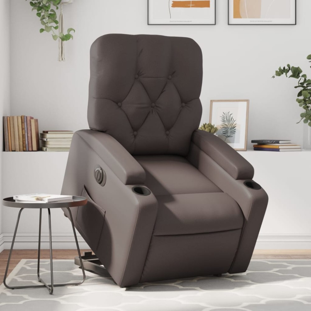 vidaXL Fotoliu rabatabil electric cu ridicare, maro, piele ecologică
