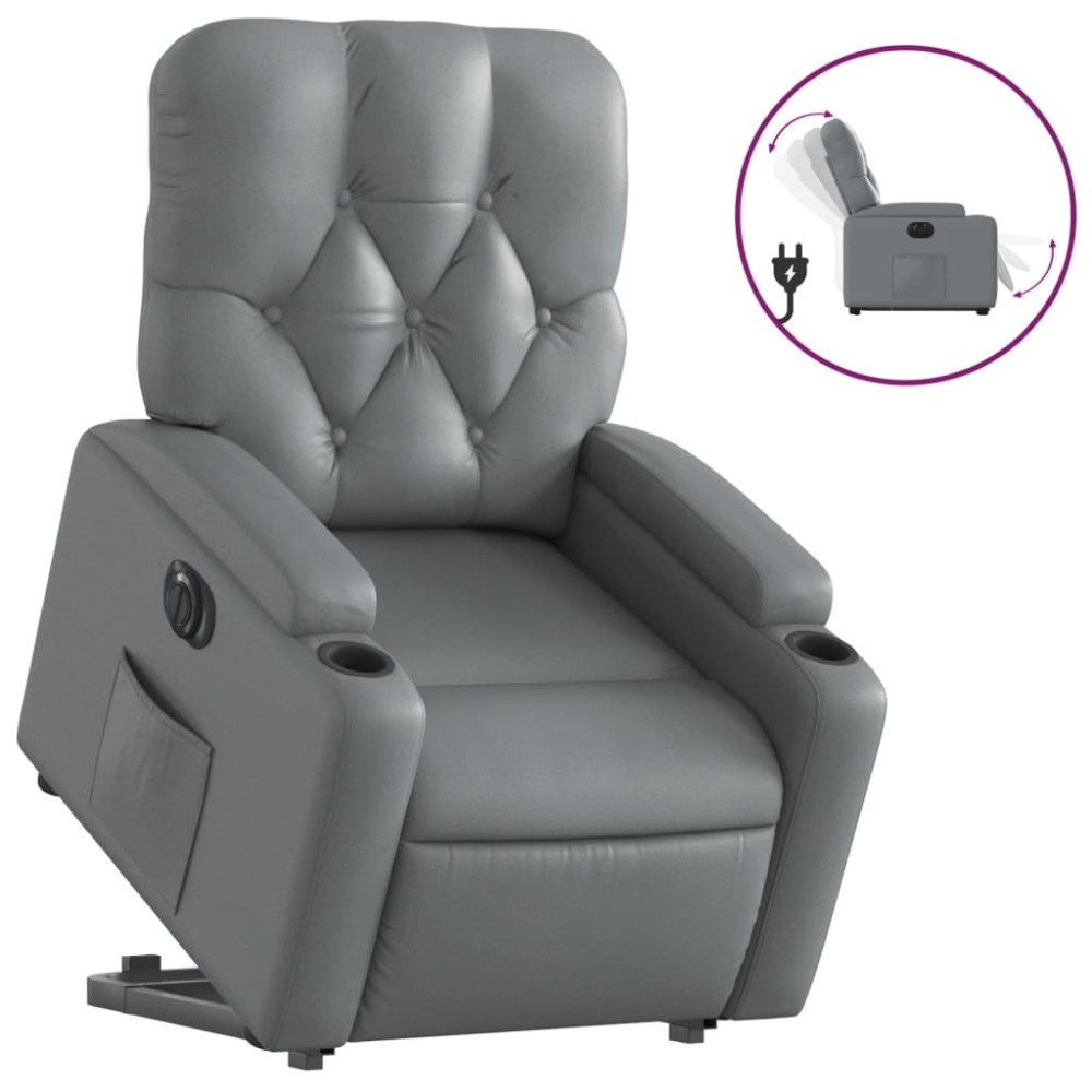 vidaXL Fotoliu rabatabil electric cu ridicare, gri, piele ecologică