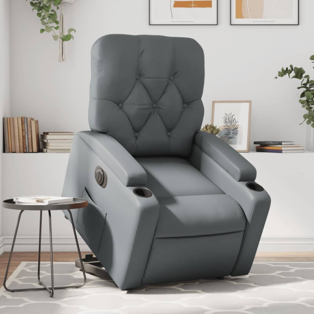 vidaXL Fotoliu rabatabil electric cu ridicare, gri, piele ecologică