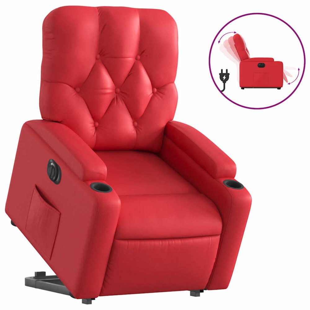 vidaXL Fotoliu rabatabil electric cu ridicare, roșu, piele ecologică