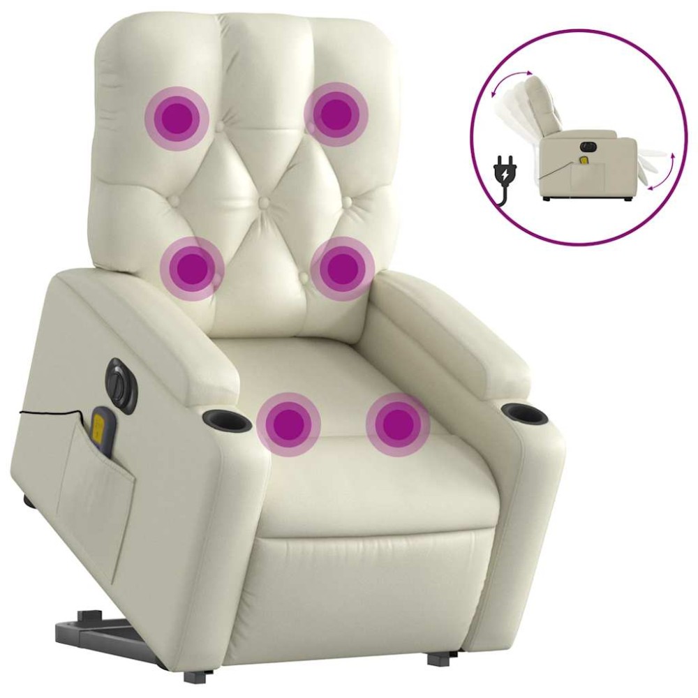 vidaXL Fotoliu electric masaj rabatabil cu ridicare, crem