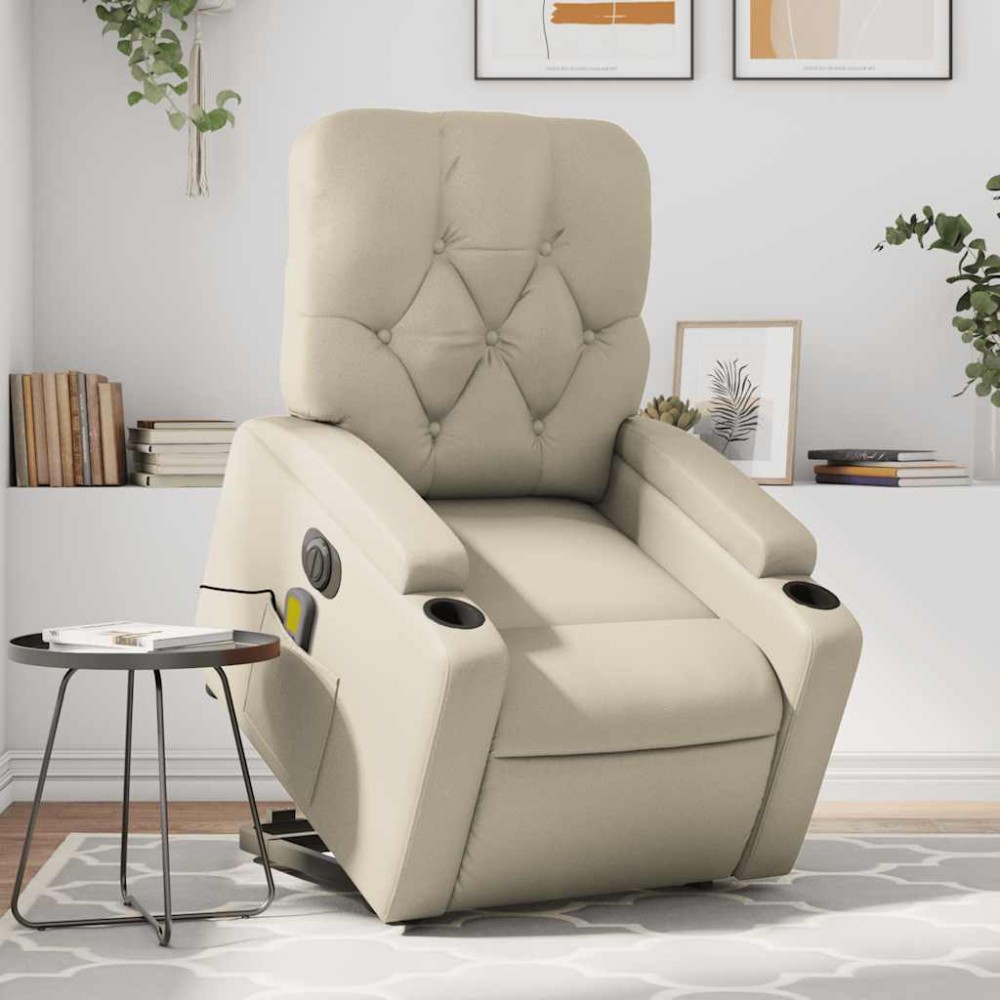 vidaXL Fotoliu electric masaj rabatabil cu ridicare, crem