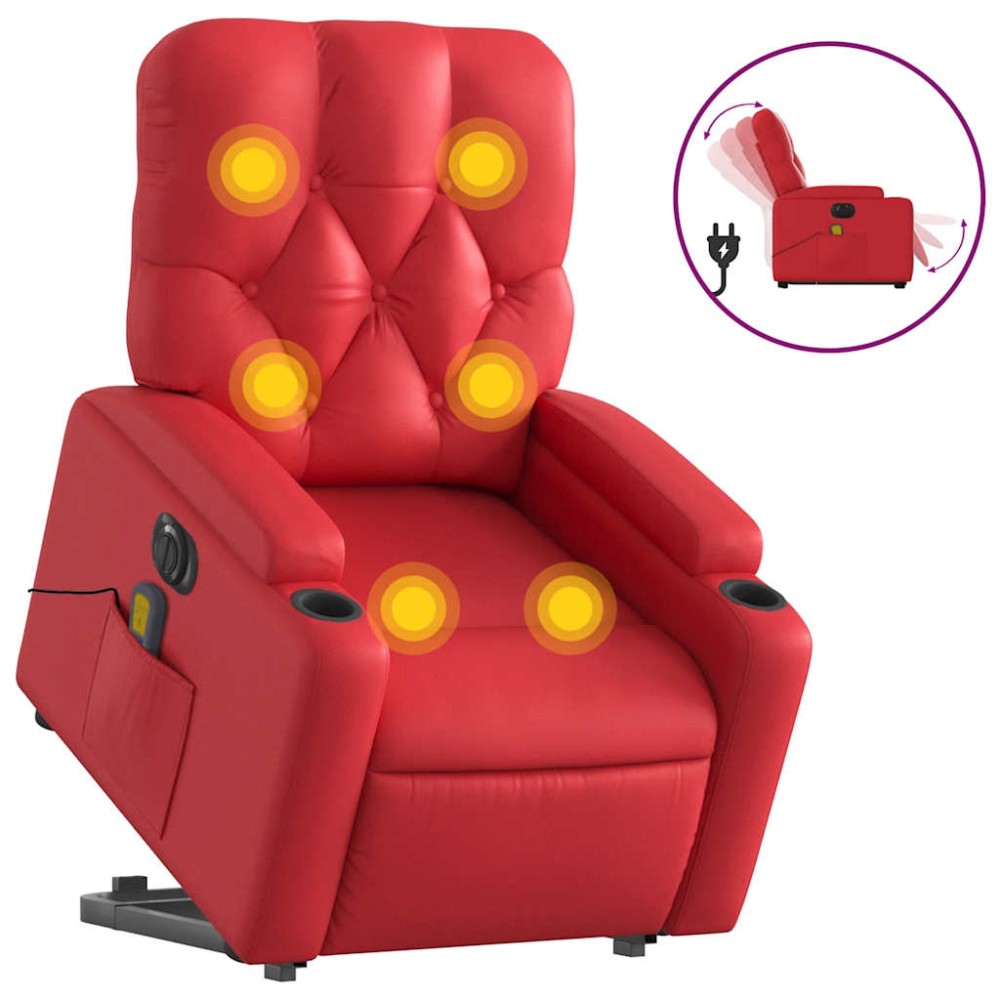 vidaXL Fotoliu electric masaj rabatabil cu ridicare, roșu