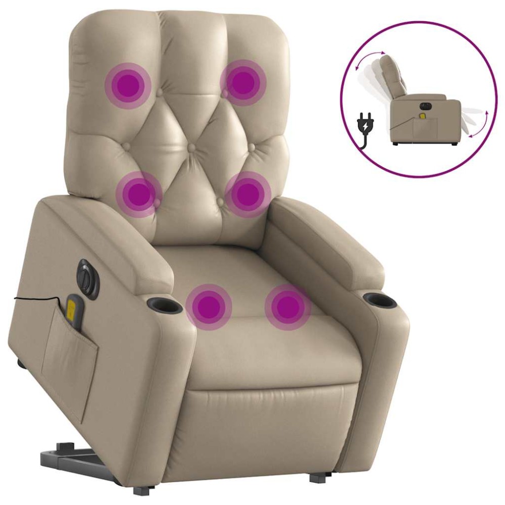 vidaXL Fotoliu electric masaj rabatabil cu ridicare, cappuccino