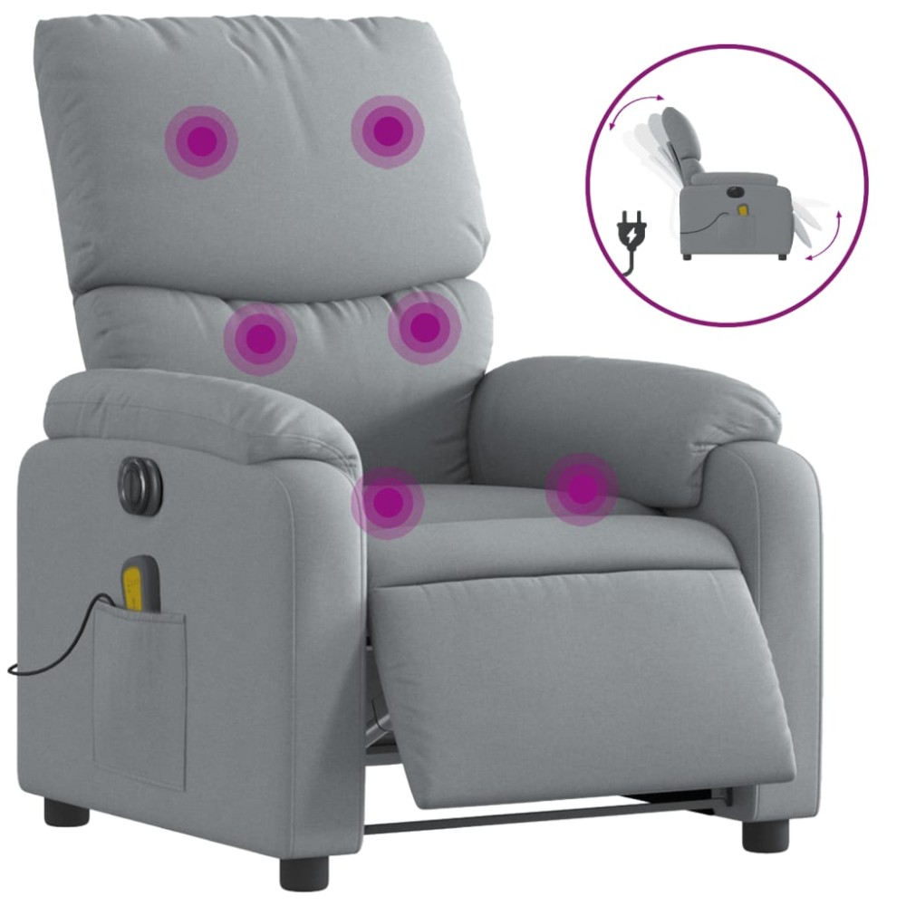 vidaXL Fotoliu electric de masaj rabatabil, gri deschis, microfibră