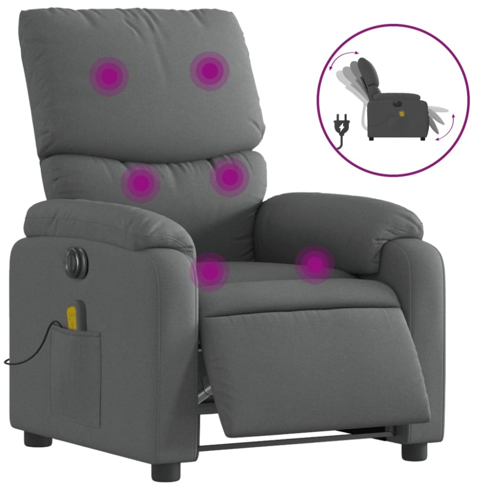 vidaXL Fotoliu electric de masaj rabatabil, gri închis, textil