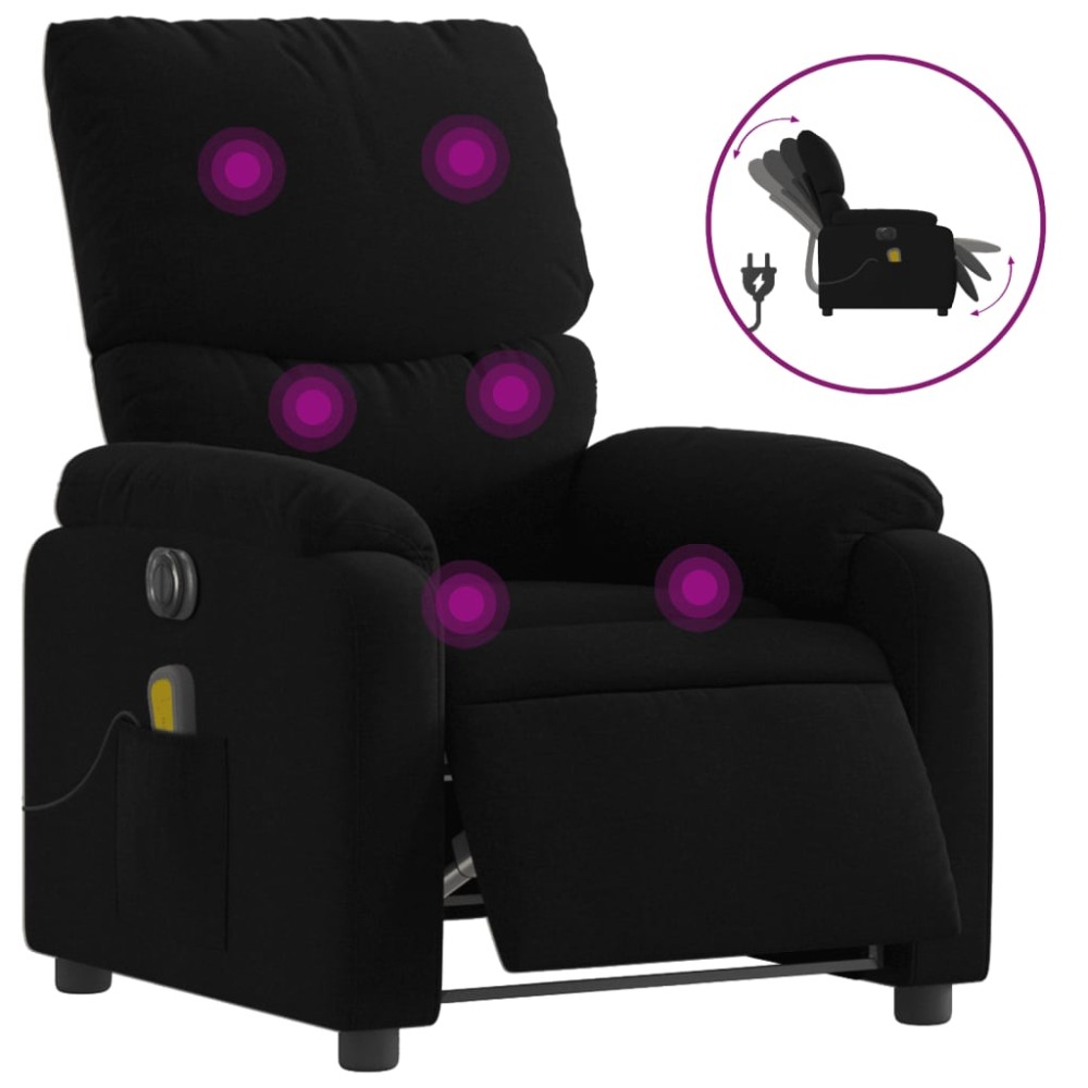 vidaXL Fotoliu electric de masaj rabatabil, negru, textil