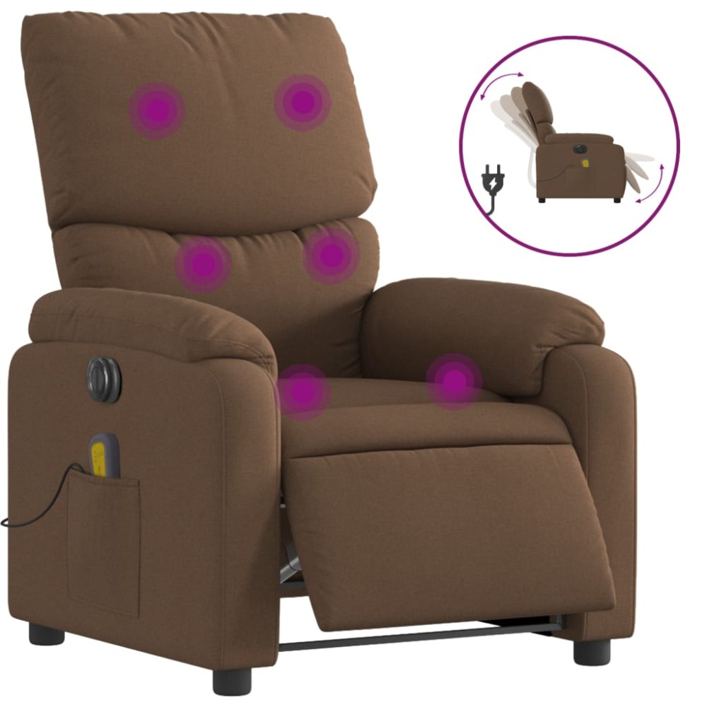 vidaXL Fotoliu electric de masaj rabatabil, maro, textil