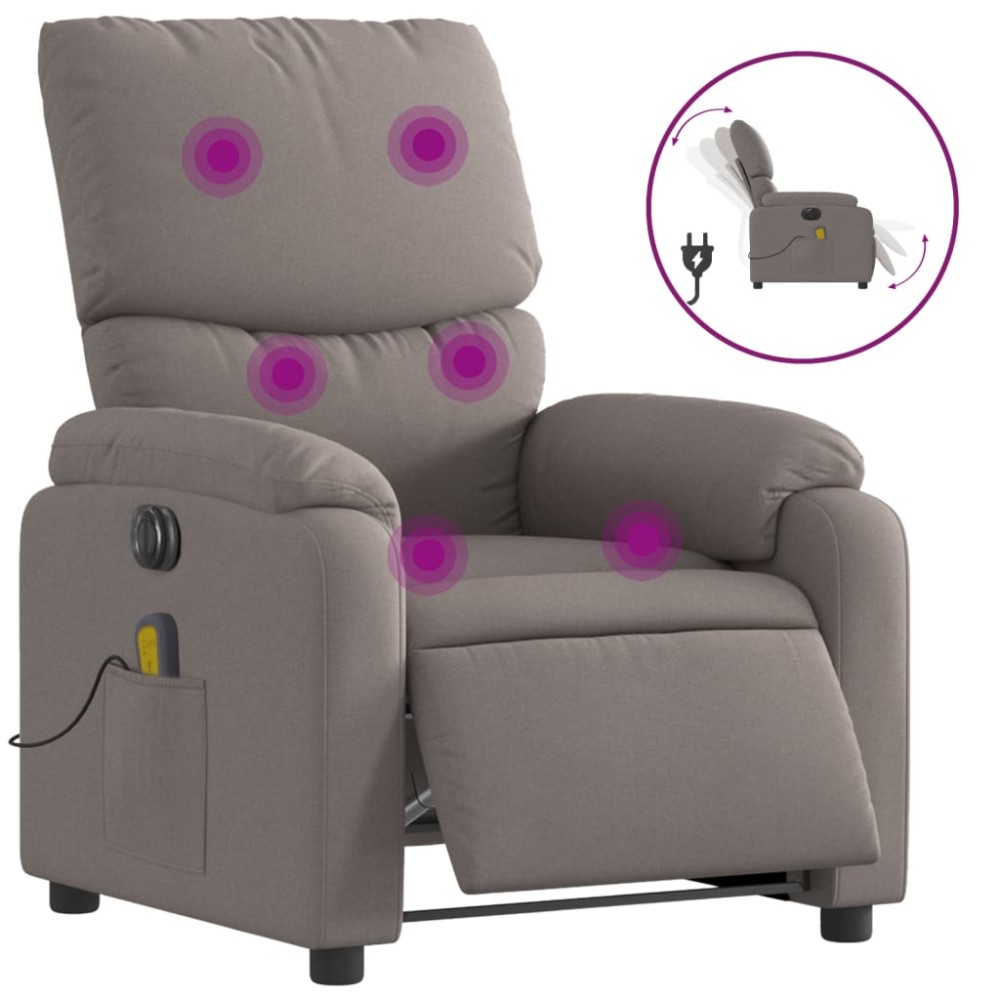 vidaXL Fotoliu electric de masaj rabatabil, gri taupe, textil