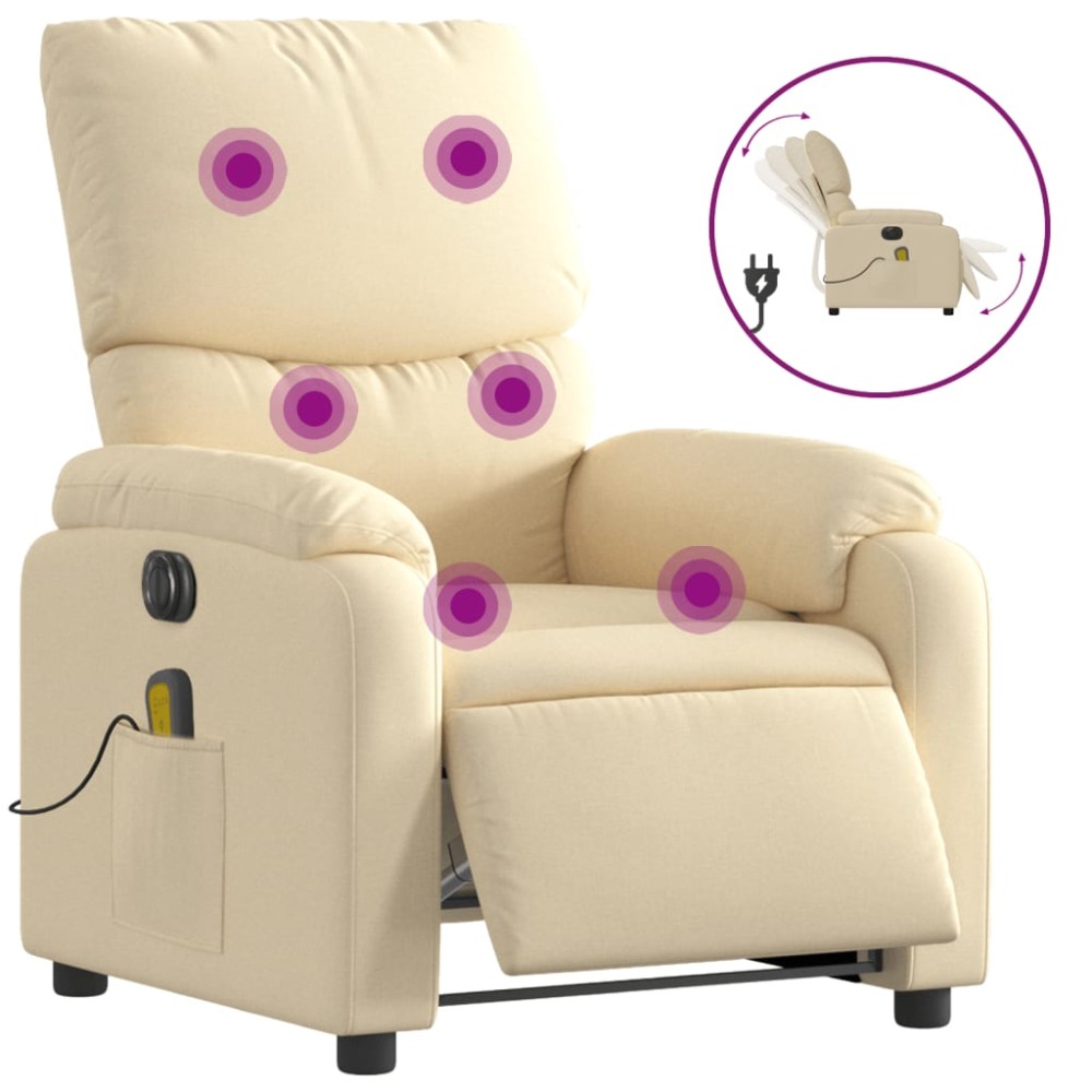 vidaXL Fotoliu electric de masaj rabatabil, crem, textil