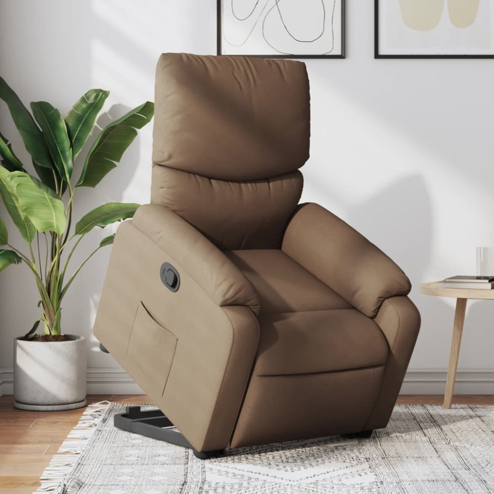vidaXL Fotoliu rabatabil cu ridicare pe verticală, maro, textil