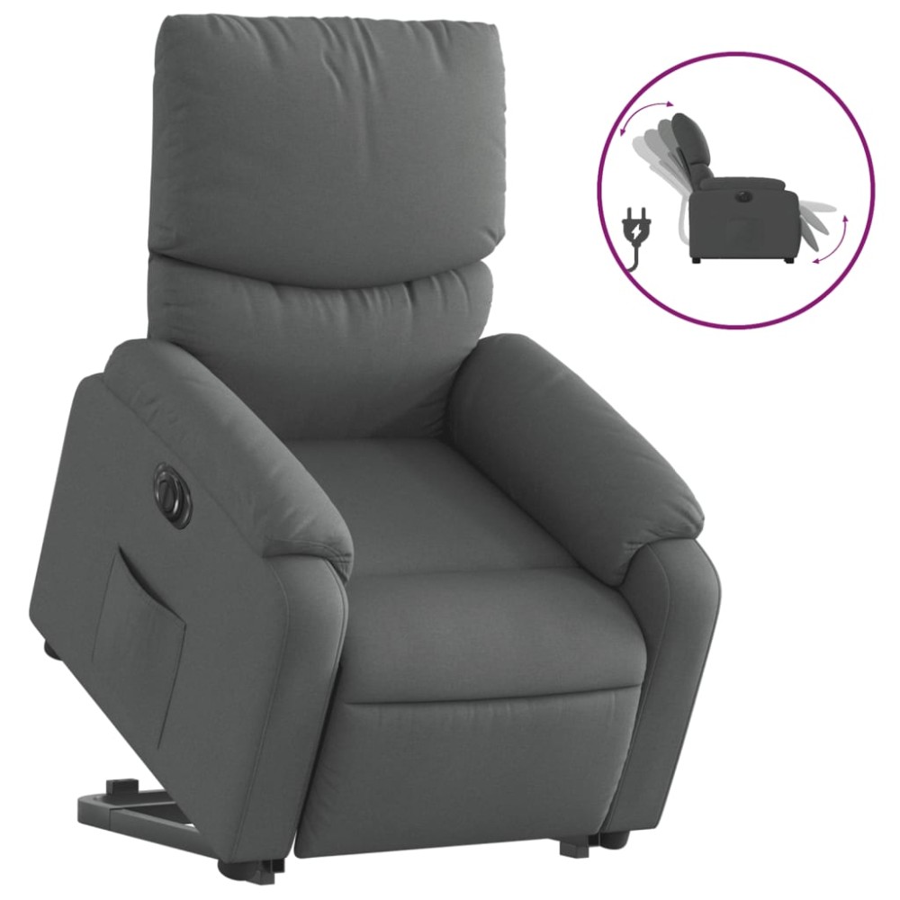 vidaXL Fotoliu electric rabatabil cu ridicare, gri închis, textil