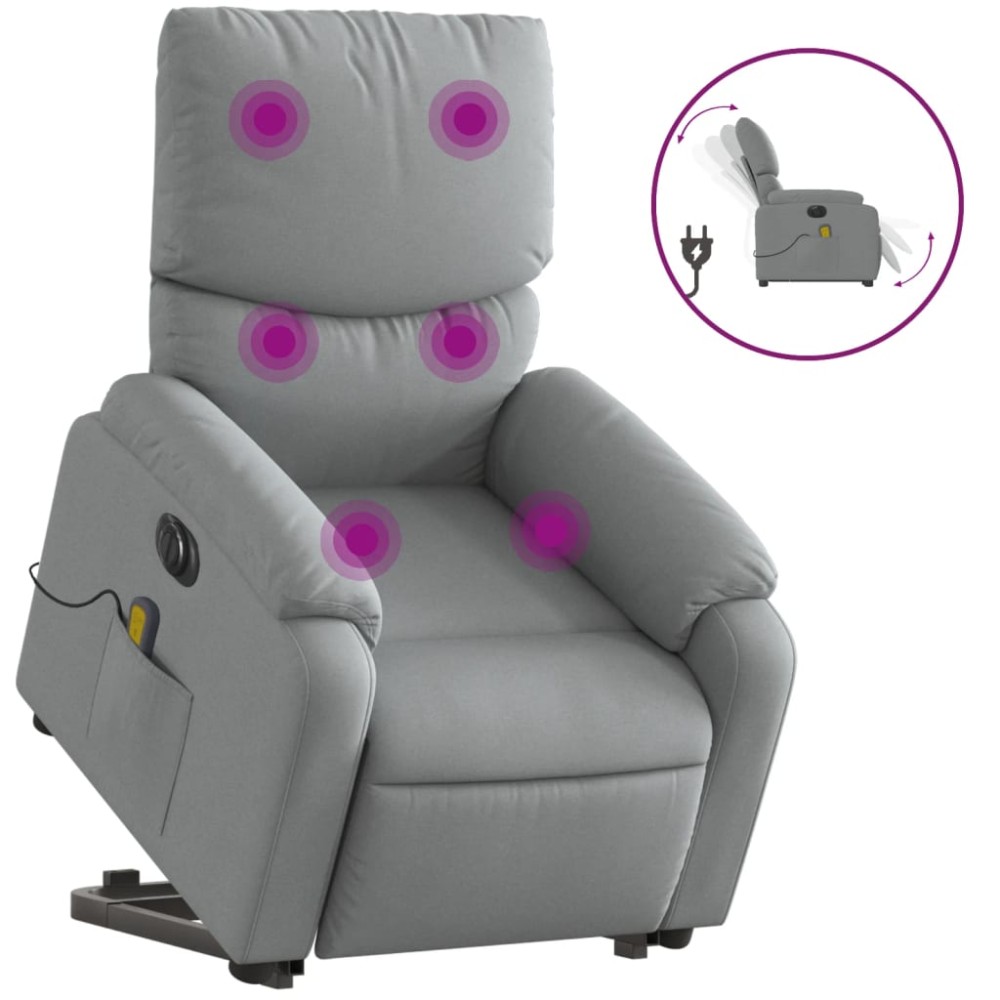 vidaXL Fotoliu electric masaj rabatabil cu ridicare, gri închis textil