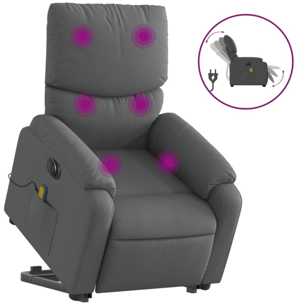 vidaXL Fotoliu electric masaj rabatabil cu ridicare, gri închis textil