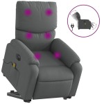 vidaXL Fotoliu electric masaj rabatabil cu ridicare, gri închis textil