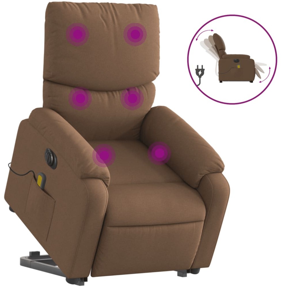 vidaXL Fotoliu electric de masaj rabatabil cu ridicare, maro, textil