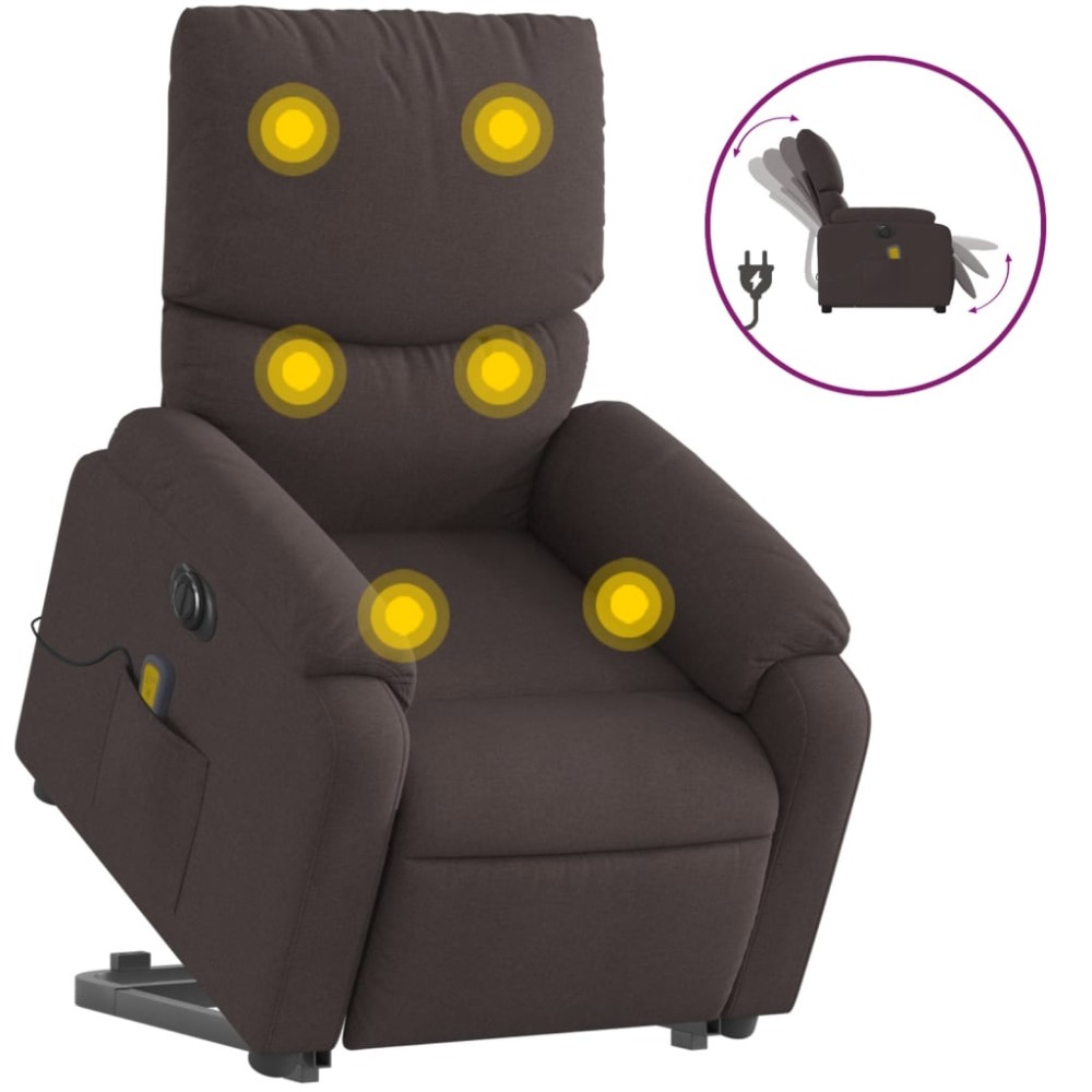 vidaXL Fotoliu electric masaj rabatabil cu ridicare maro închis textil