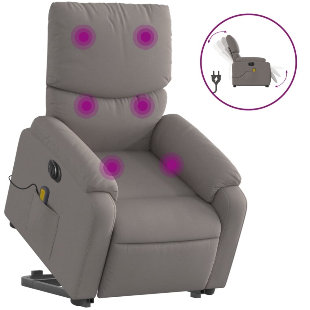vidaXL Fotoliu electric masaj rabatabil cu ridicare, gri taupe, textil