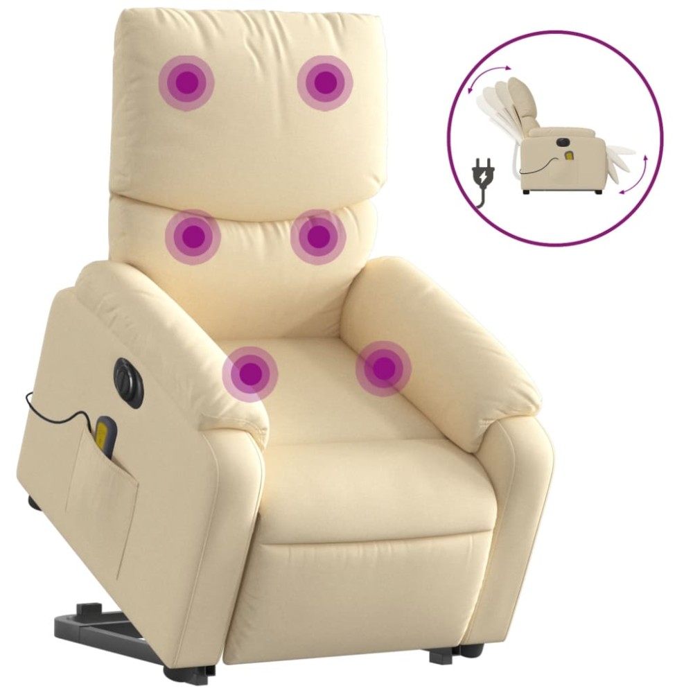 vidaXL Fotoliu electric de masaj rabatabil cu ridicare, crem, textil