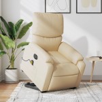 vidaXL Fotoliu electric de masaj rabatabil cu ridicare, crem, textil vidaXL Fotoliu electric de masaj rabatabil cu ridicare, crem, textil
