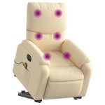 vidaXL Fotoliu electric de masaj rabatabil cu ridicare, crem, textil vidaXL Fotoliu electric de masaj rabatabil cu ridicare, crem, textil