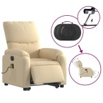 vidaXL Fotoliu electric de masaj rabatabil cu ridicare, crem, textil vidaXL Fotoliu electric de masaj rabatabil cu ridicare, crem, textil