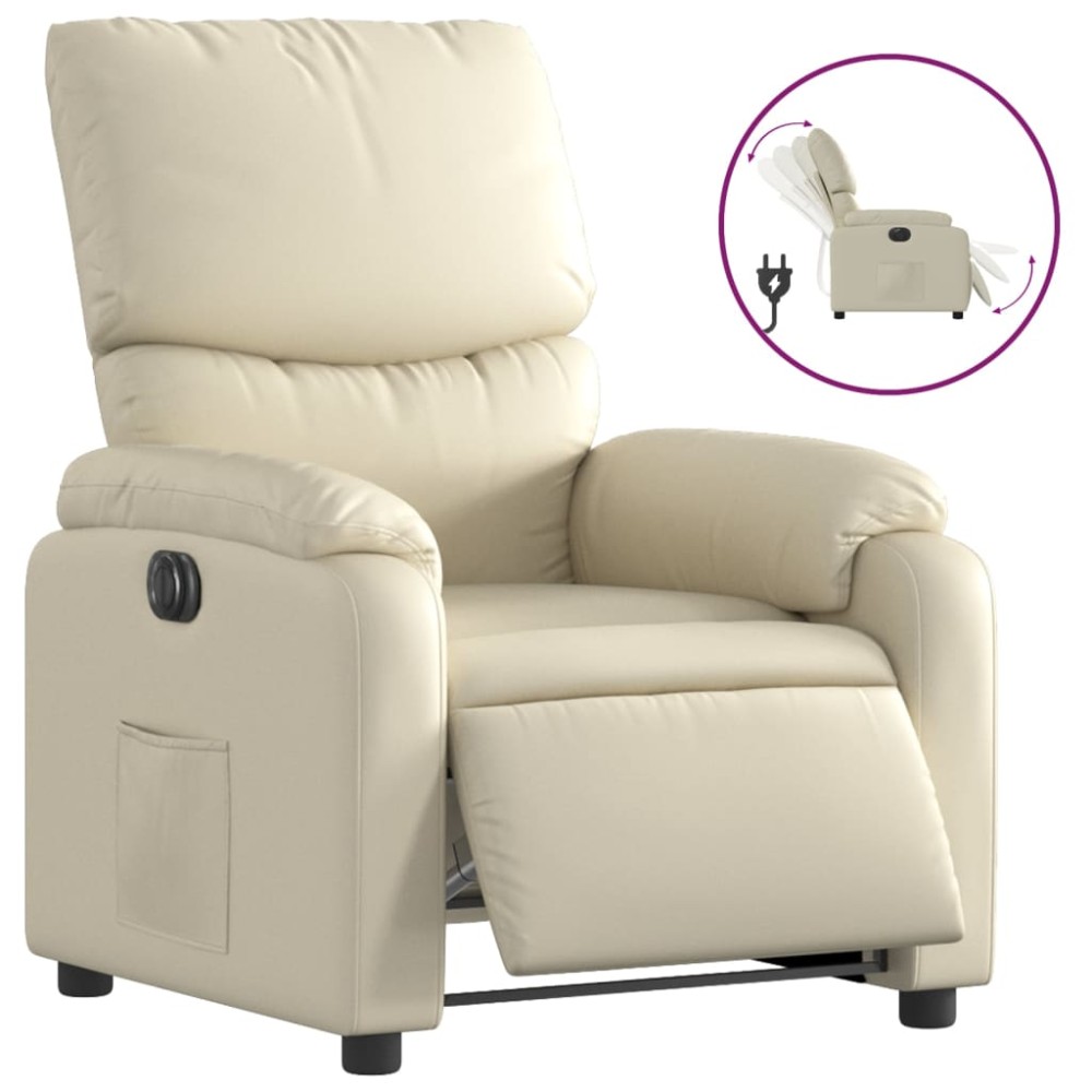 vidaXL Fotoliu rabatabil electric, crem, piele ecologică