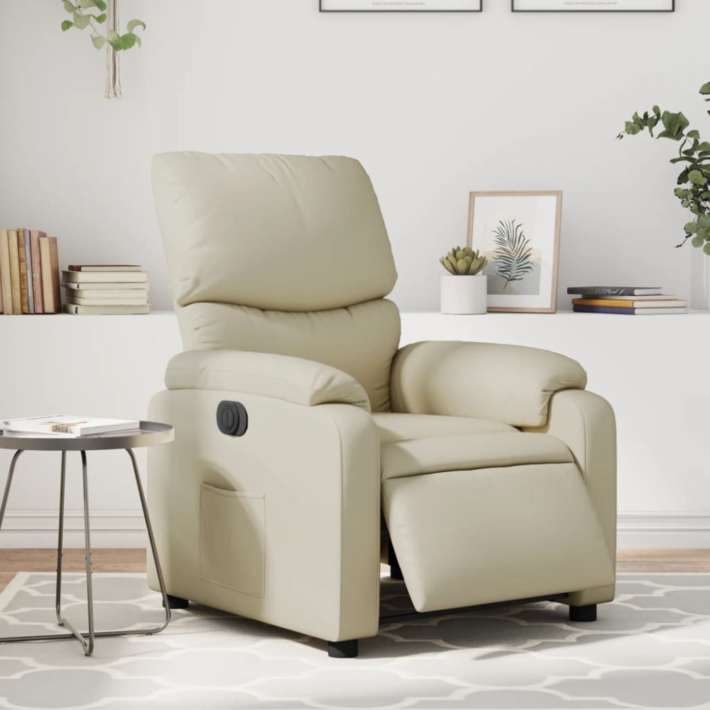 vidaXL Fotoliu rabatabil electric, crem, piele ecologică