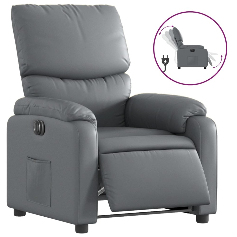 vidaXL Fotoliu rabatabil electric, gri, piele ecologică