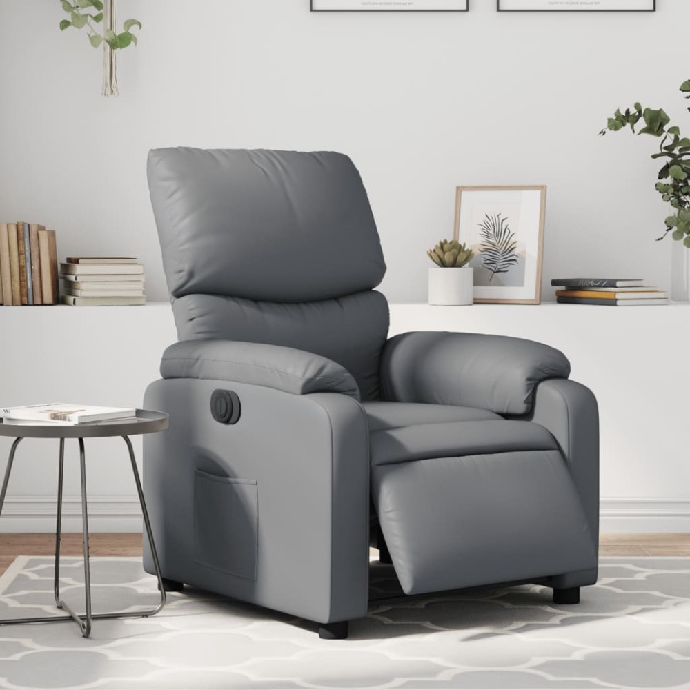 vidaXL Fotoliu rabatabil electric, gri, piele ecologică