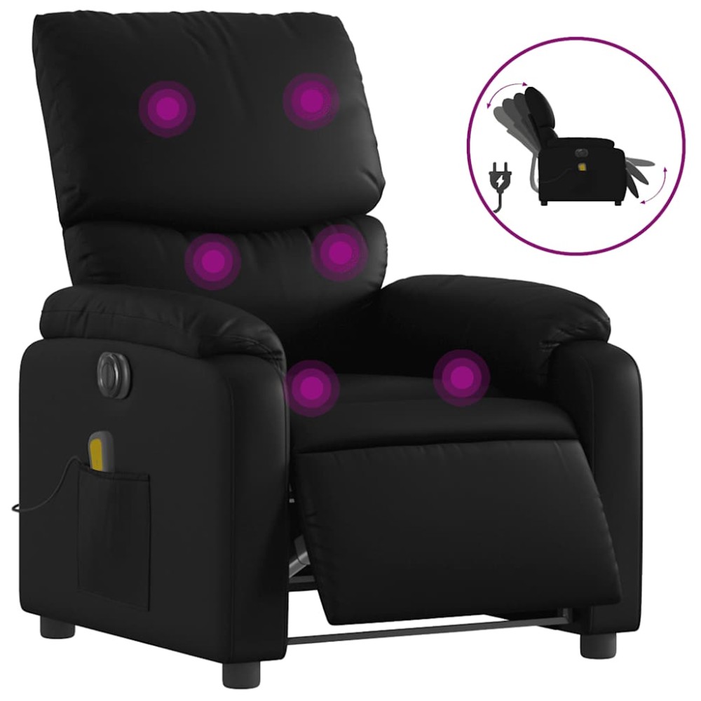 vidaXL Fotoliu electric de masaj rabatabil, negru, piele ecologică