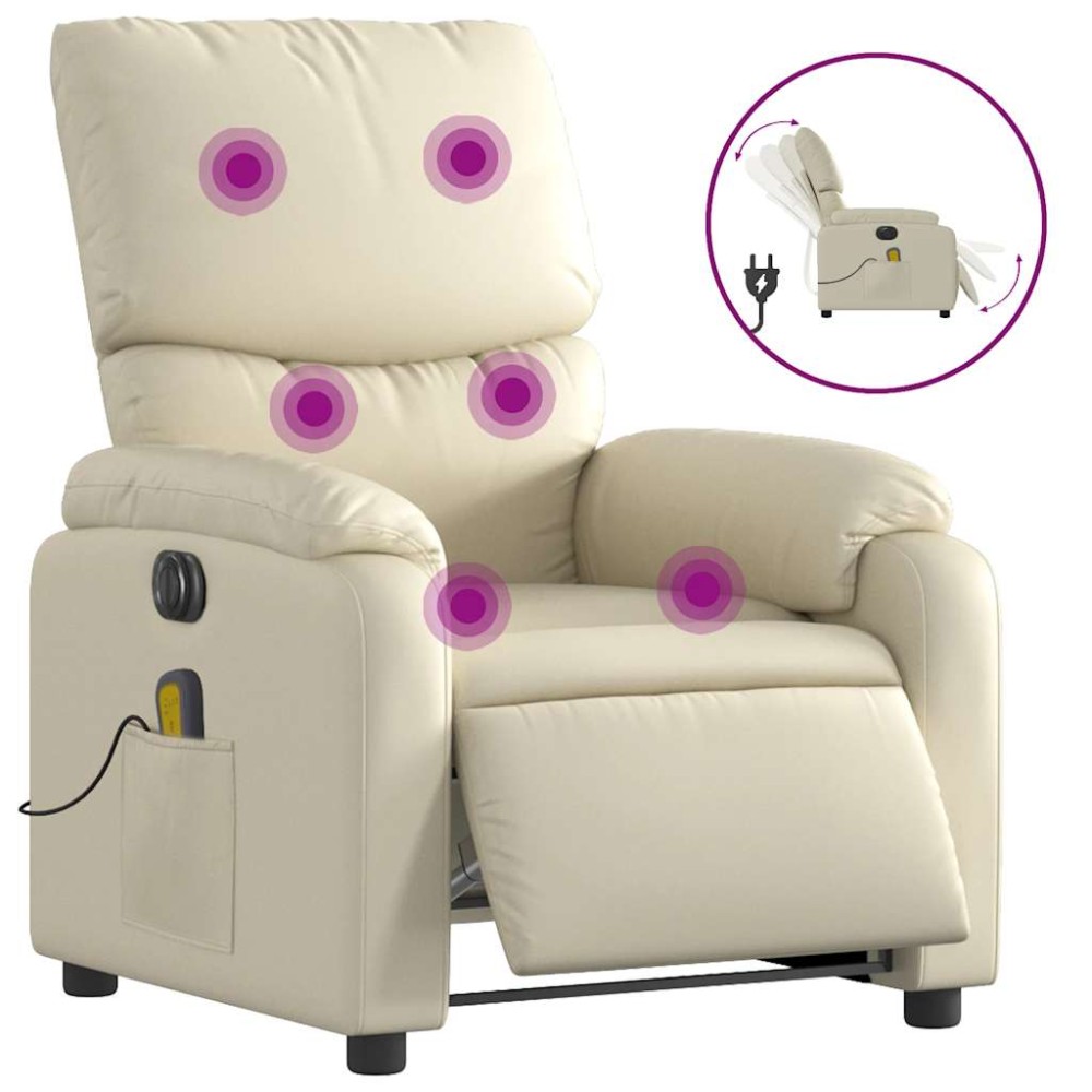 vidaXL Fotoliu electric de masaj rabatabil, crem, piele ecologică