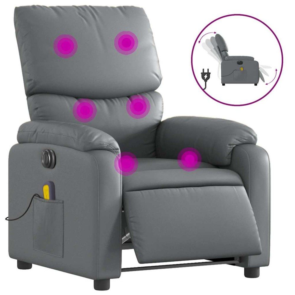 vidaXL Fotoliu de masaj electric rabatabil, gri, piele ecologică