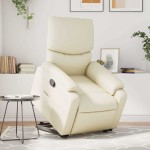 vidaXL Fotoliu rabatabil cu ridicare, crem, piele ecologică