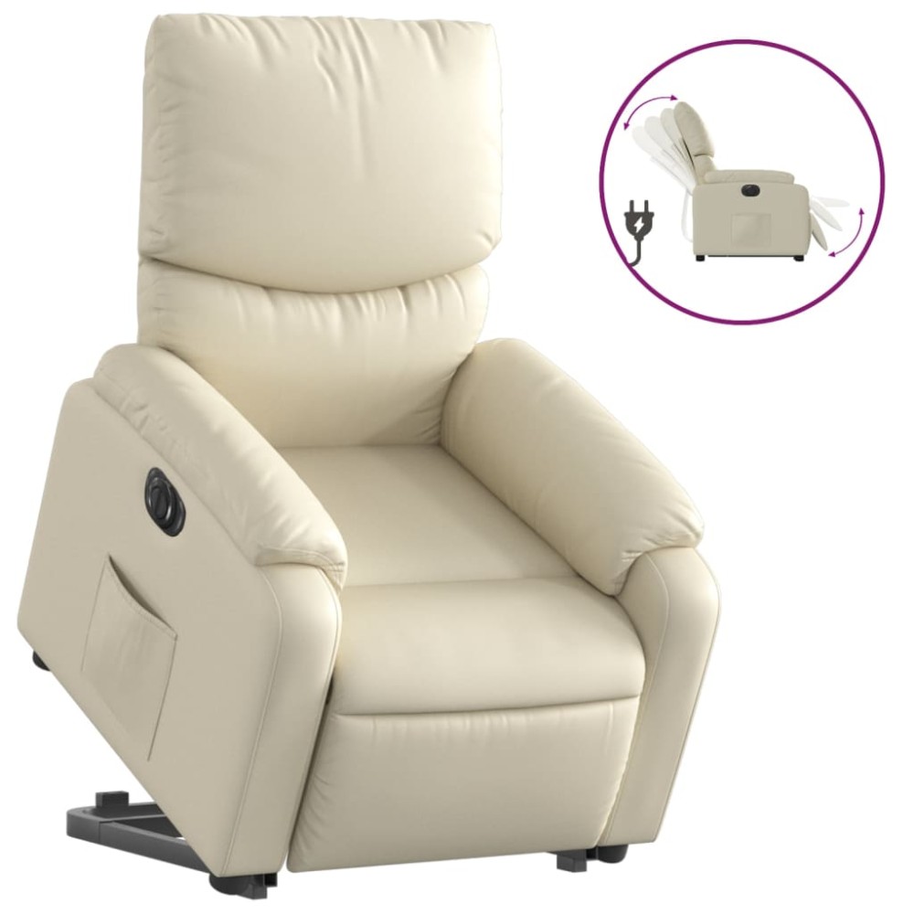 vidaXL Fotoliu rabatabil electric cu ridicare, crem, piele ecologică
