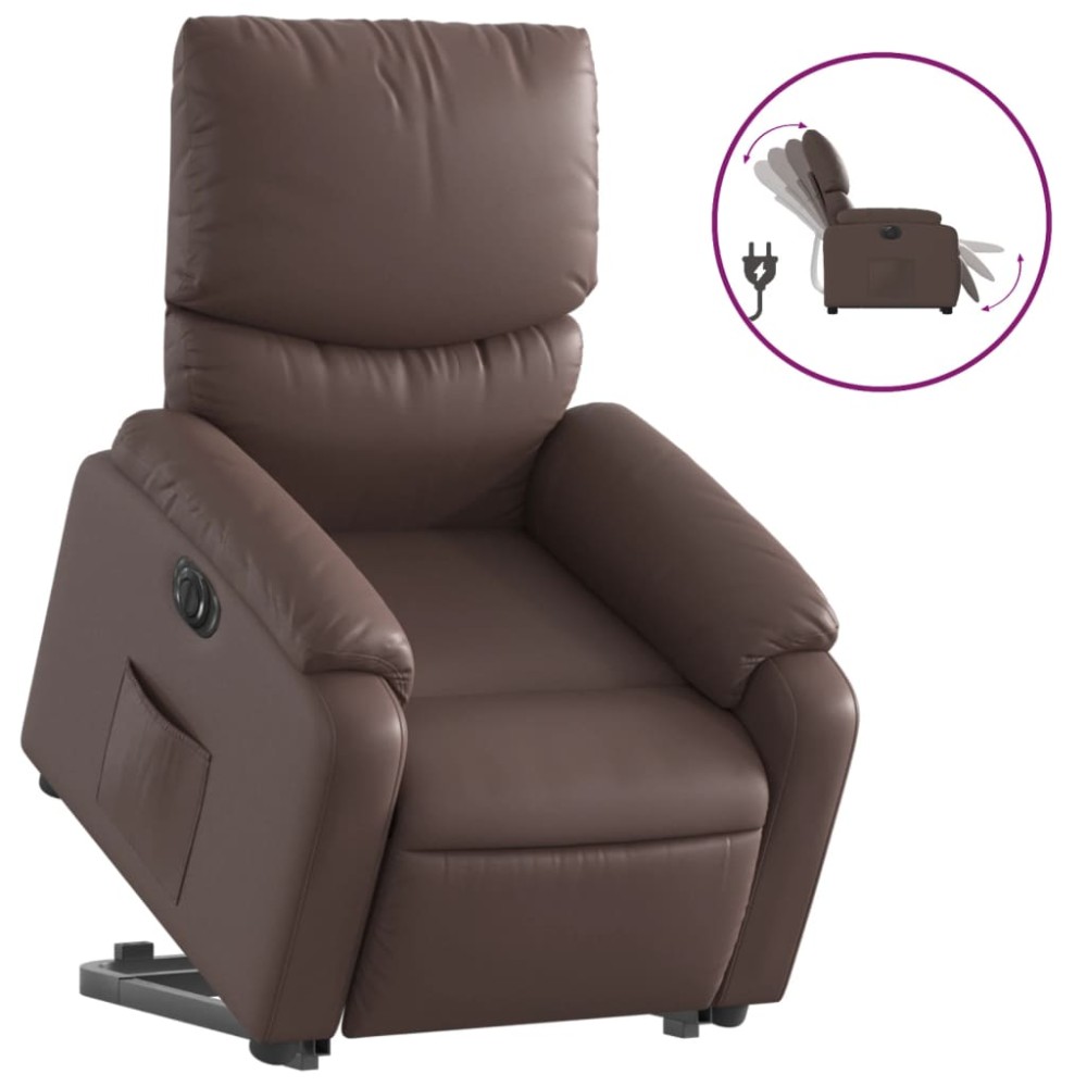 vidaXL Fotoliu rabatabil electric cu ridicare, maro, piele ecologică