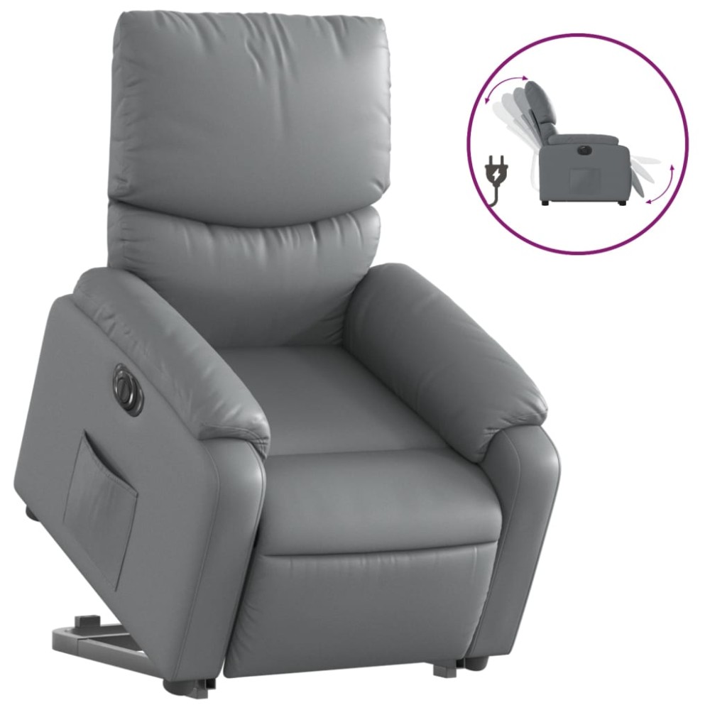 vidaXL Fotoliu rabatabil electric cu ridicare, gri, piele ecologică
