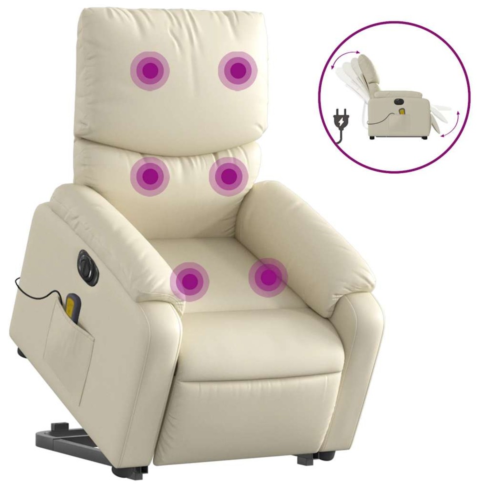 vidaXL Fotoliu electric masaj rabatabil cu ridicare, crem