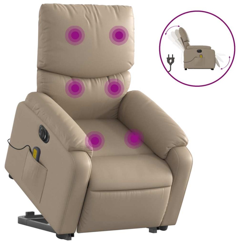 vidaXL Fotoliu electric masaj rabatabil cu ridicare, cappuccino