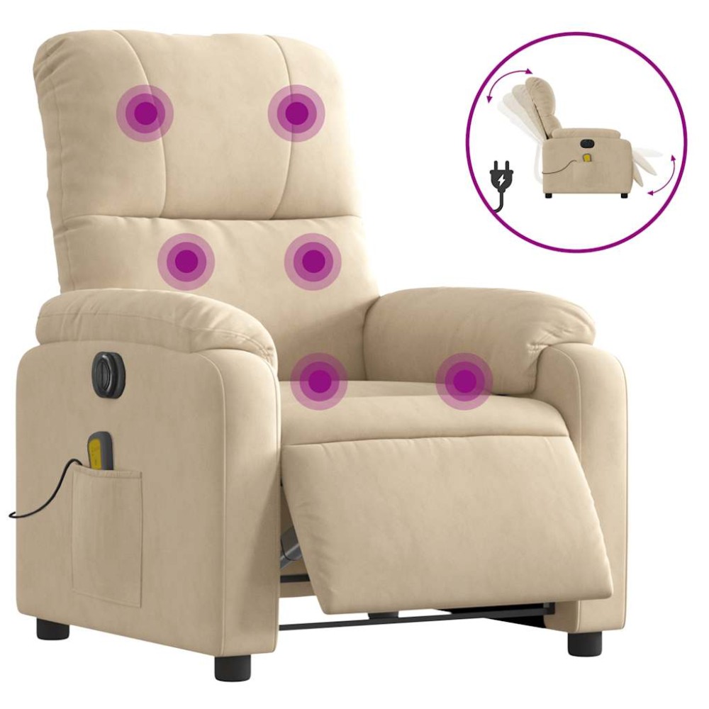 vidaXL Fotoliu de masaj rabatabil electric, crem, microfibră