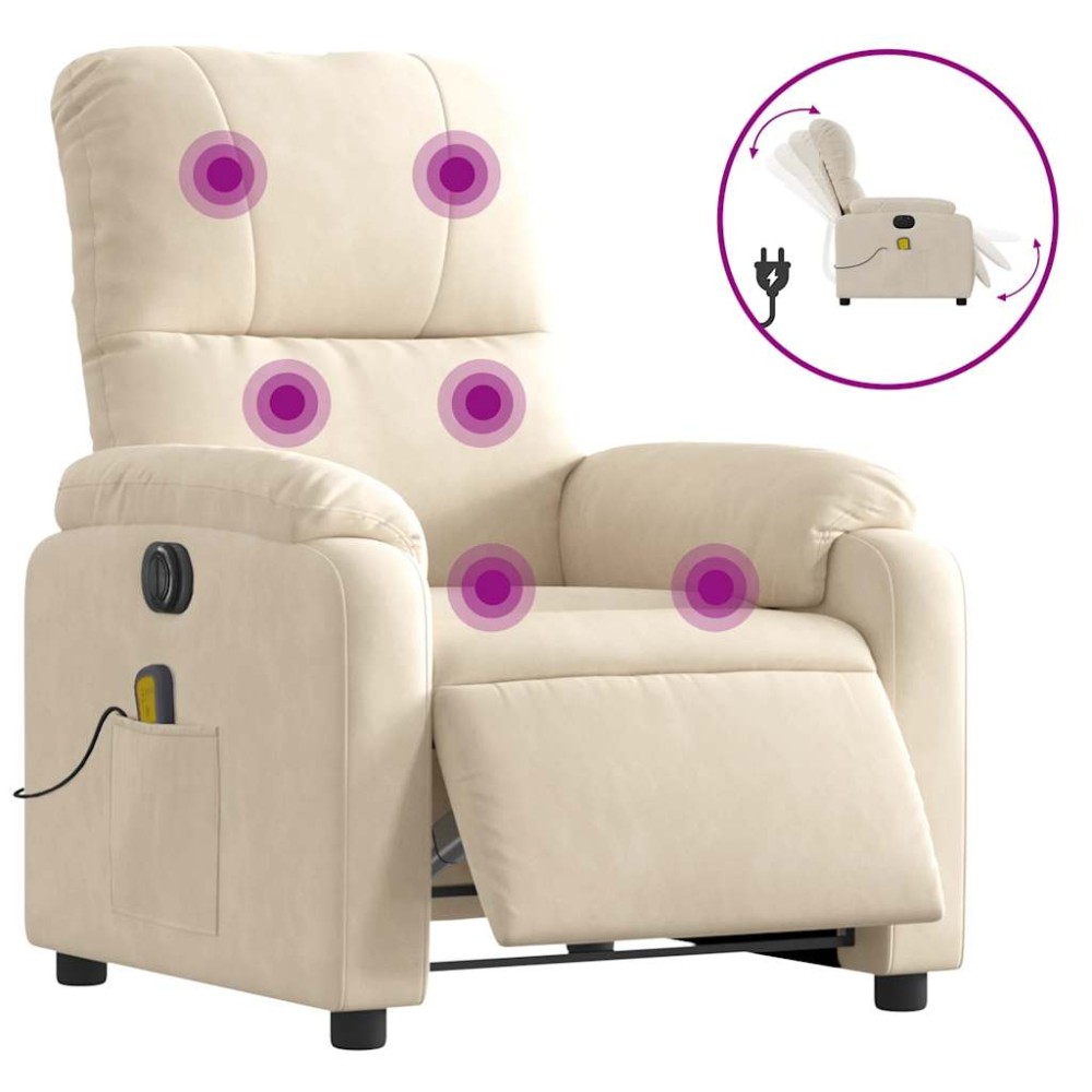 vidaXL Fotoliu de masaj rabatabil electric, bej, microfibră